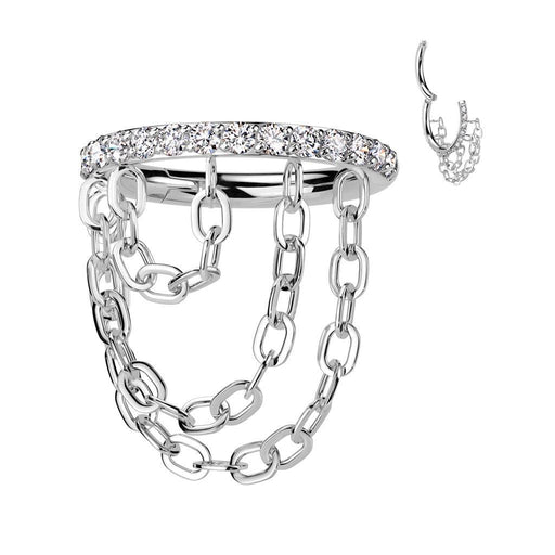 Titanium Side Paved Triple Chain Hinged Ring