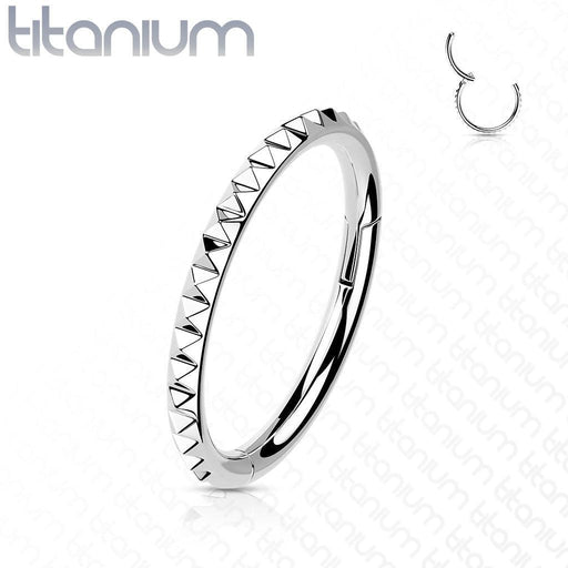 Titanium Side Pyramid Cut Hinged Ring 16G