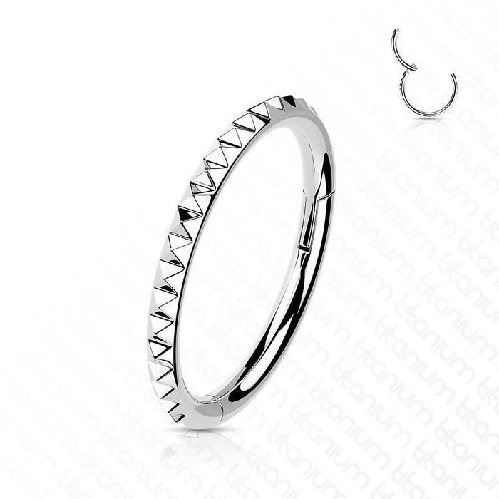 Titanium Side Pyramid Cut Hinged Ring 16G