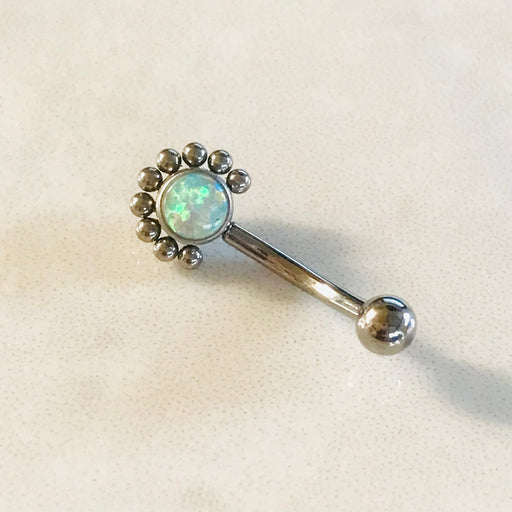 Titanium Threadless Beaded Opal Curve 16G