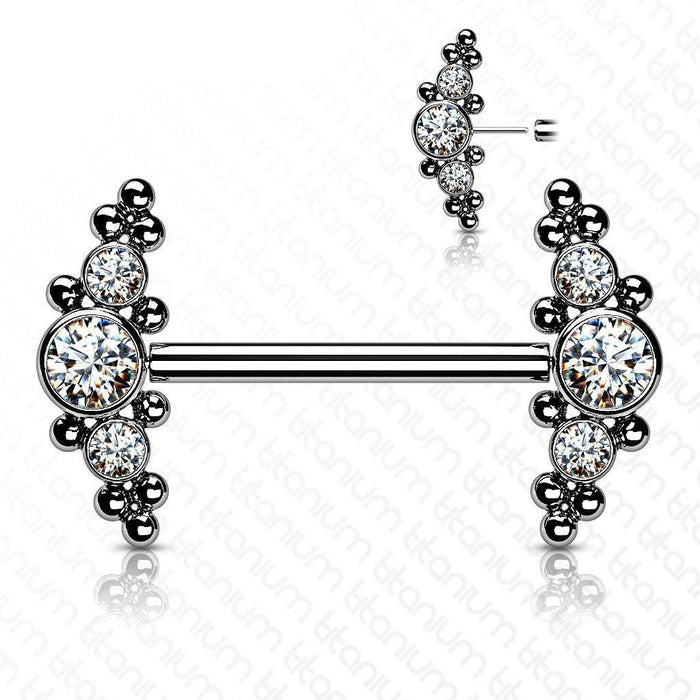 Titanium Threadless Cluster Nipple Bar 14G