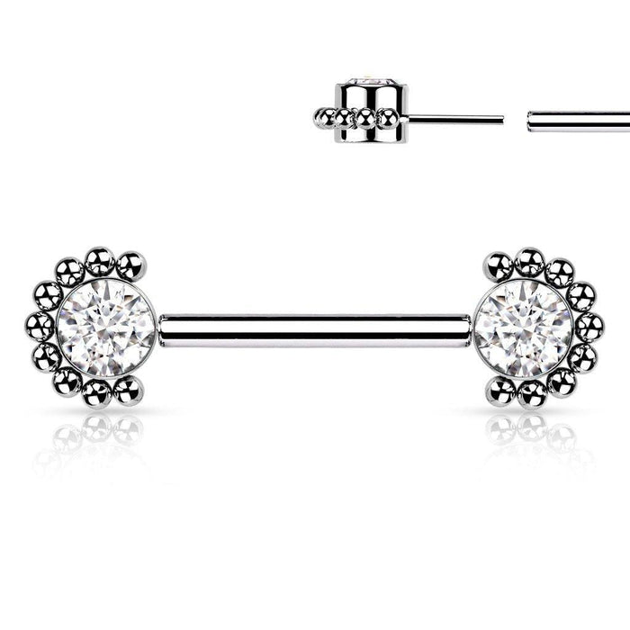 Titanium Threadless Gem Bead Nipple Bar