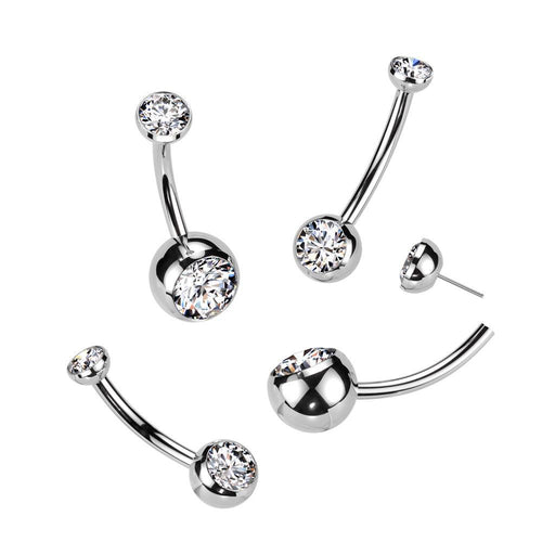 Titanium Threadless Gem Belly Bar 14G