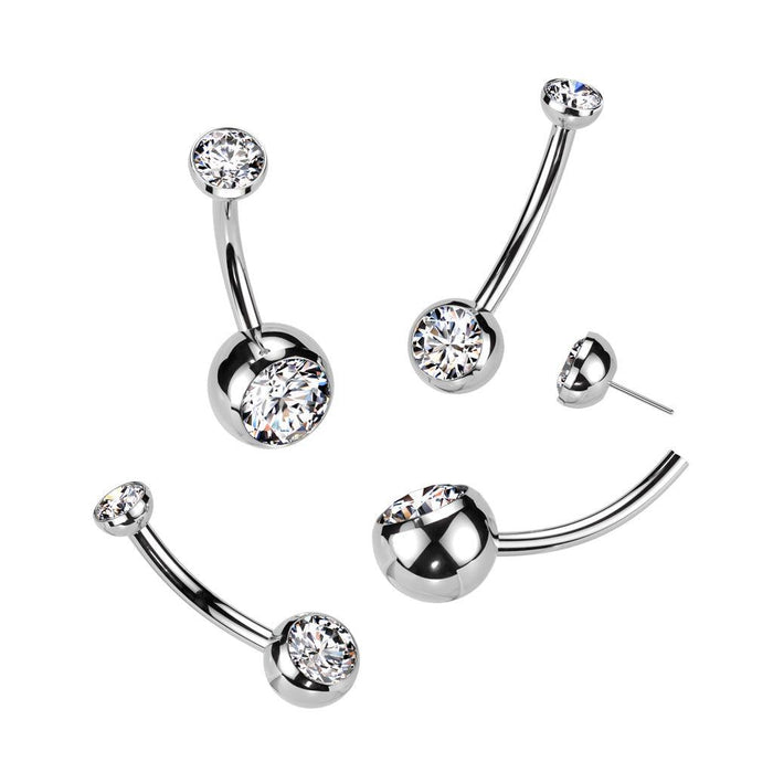 Titanium Threadless Gem Belly Bar 14G