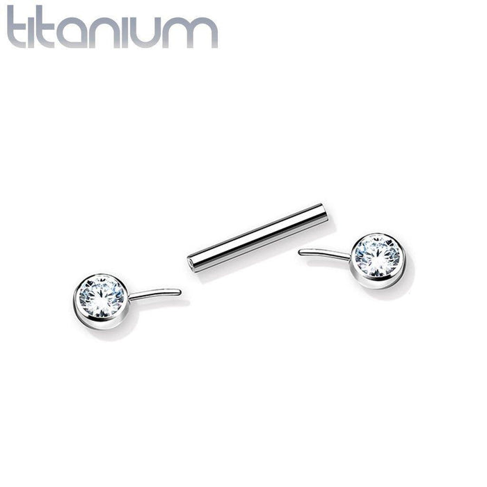 Titanium Threadless Gem Nipple Bar 14G