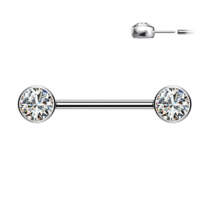 Titanium Threadless Gem Nipple Bar 14G