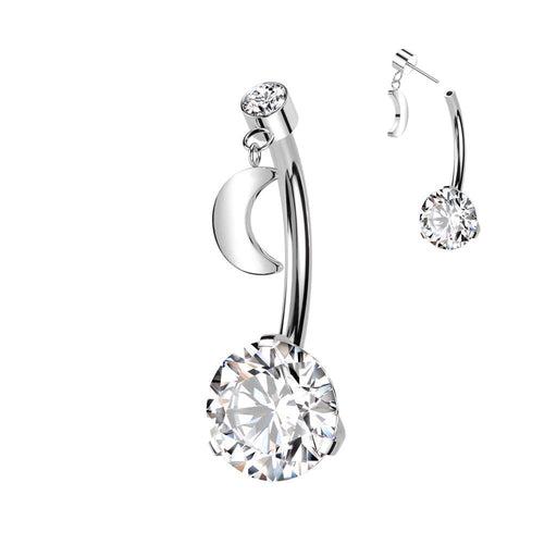Titanium Threadless Moon Belly Bar 14G