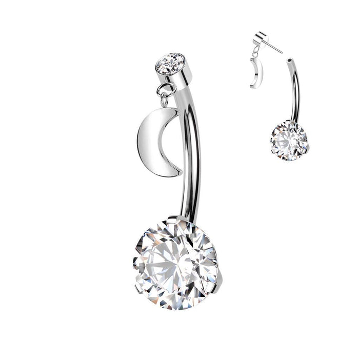 Titanium Threadless Moon Belly Bar 14G