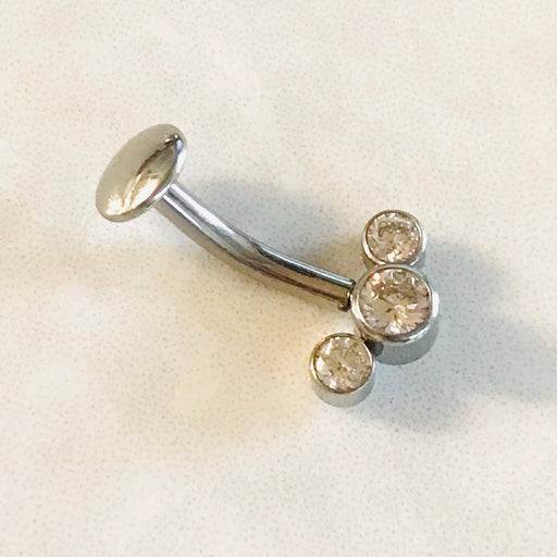 Titanium Threadless Triple Gem Belly Bar 14G
