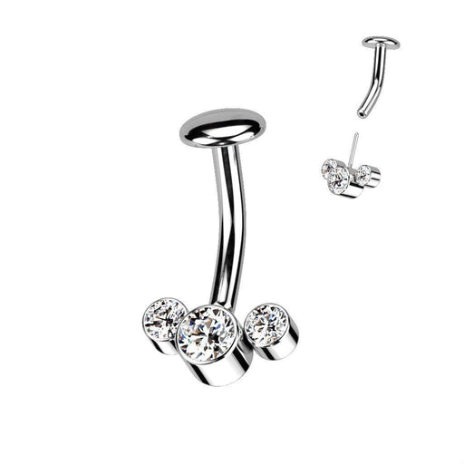 Titanium Threadless Triple Gem Belly Bar 14G