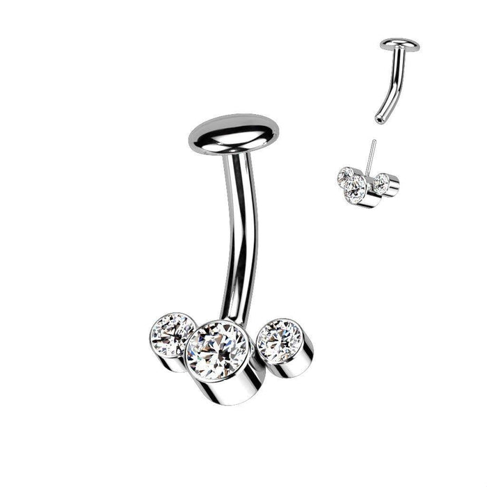 Titanium Threadless Triple Gem Belly Bar 14G