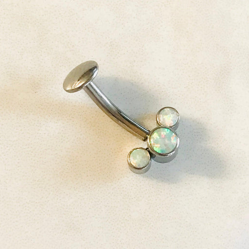 Titanium Threadless Triple Opal Belly Bar 14G