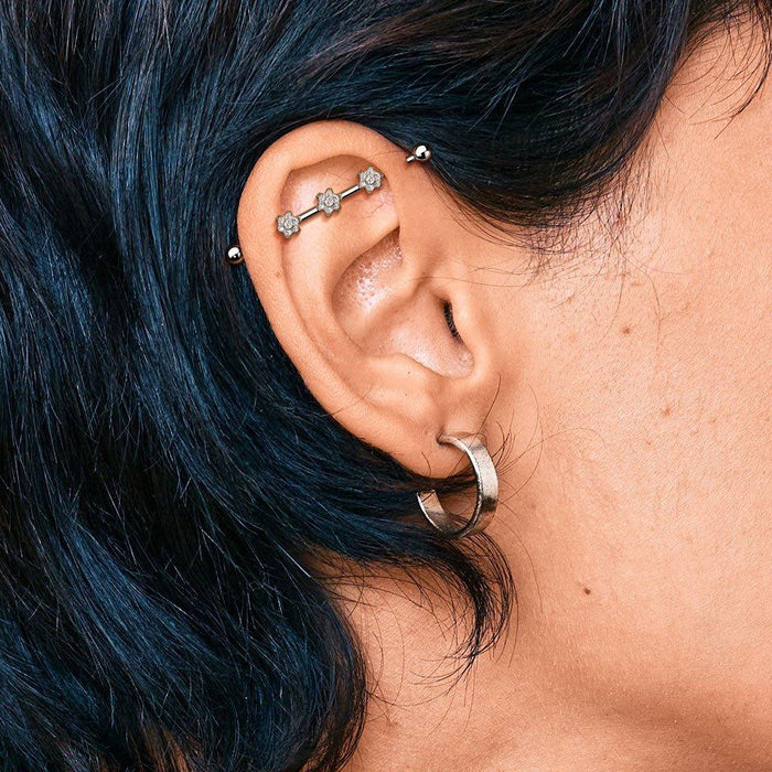 Titanium Triple Flower Industrial 14G 38mm