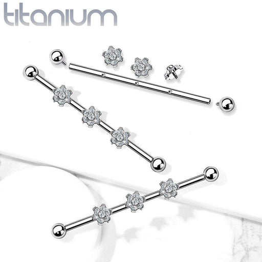 Titanium Triple Flower Industrial 14G 38mm