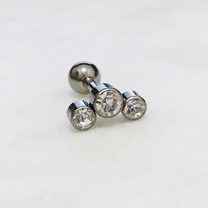 Titanium Triple Gem Cartilage Bar 16G