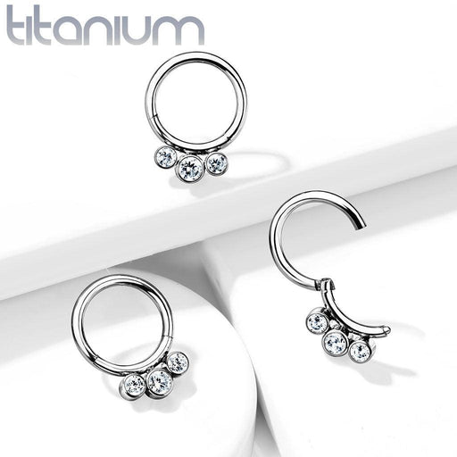 Titanium Triple Gem Hinged Ring 16G