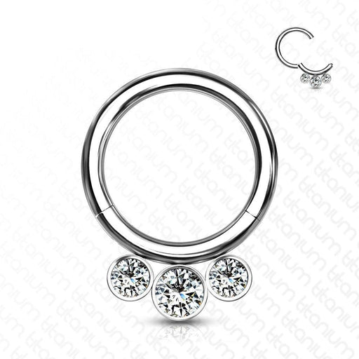 Titanium Triple Gem Hinged Ring 16G
