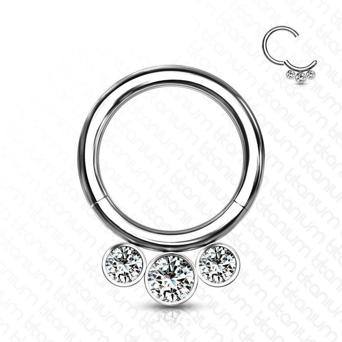 Titanium Triple Gem Hinged Ring 16G