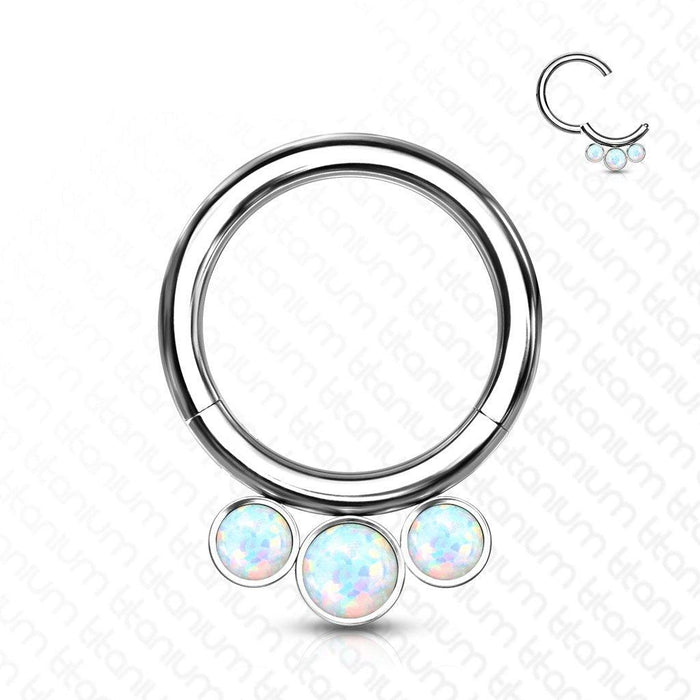 Titanium Triple Opal Hinged Ring 16G