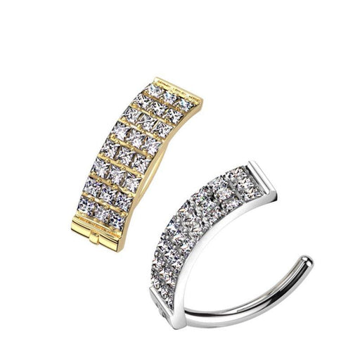 Titanium Triple Paved Hinged Belly Bar 14G