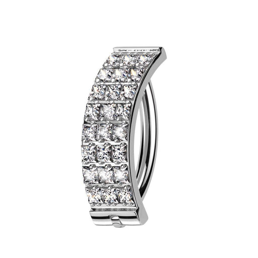 Titanium Triple Paved Hinged Belly Bar 14G