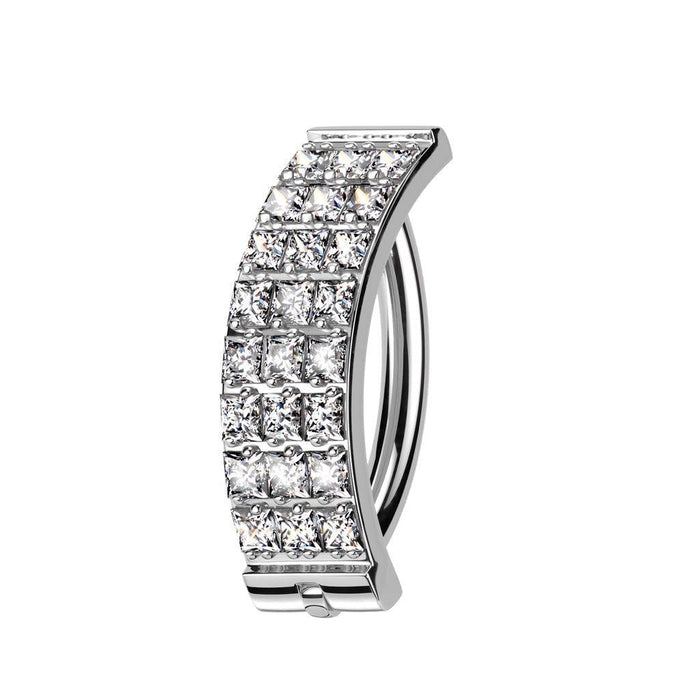 Titanium Triple Paved Hinged Belly Bar 14G