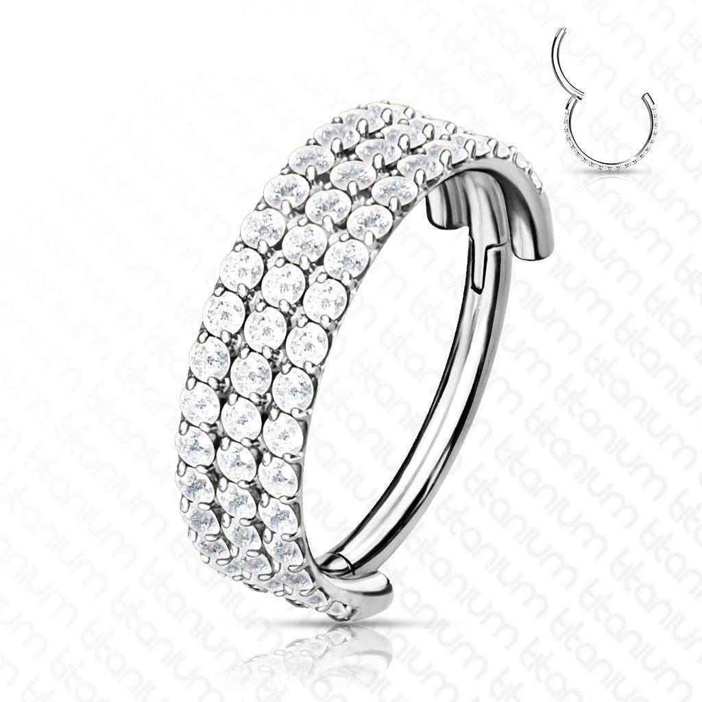 Titanium Triple Side Paved Hinged Ring 16G — Totally Pierced