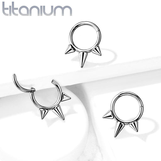 Titanium Triple Spike Hinged Ring 16G