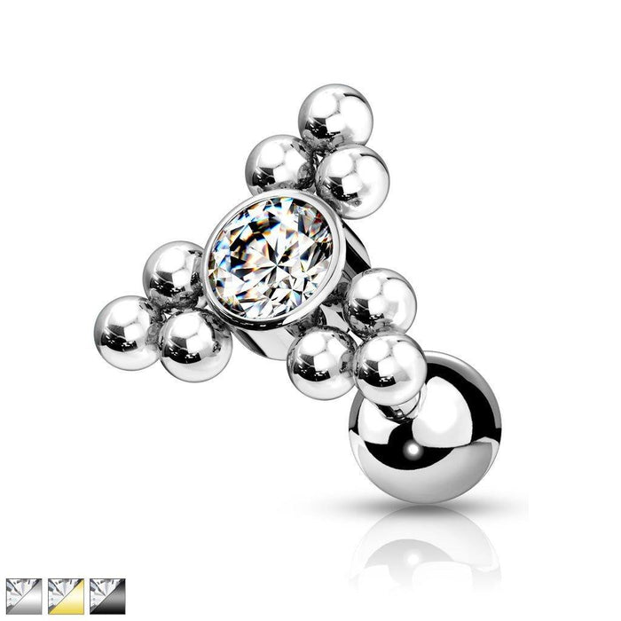 Triangle Beaded Gem Cartilage Bar 16G