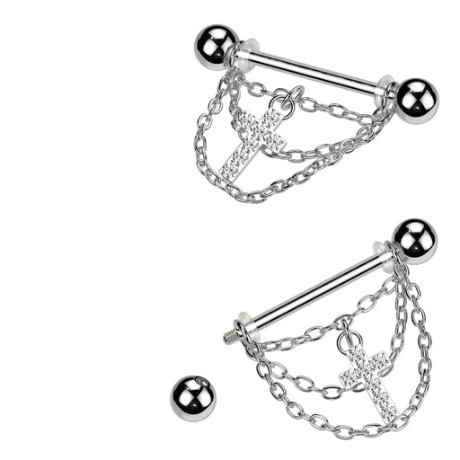 Triple Chain Cross Nipple Dangle 14G (Single)