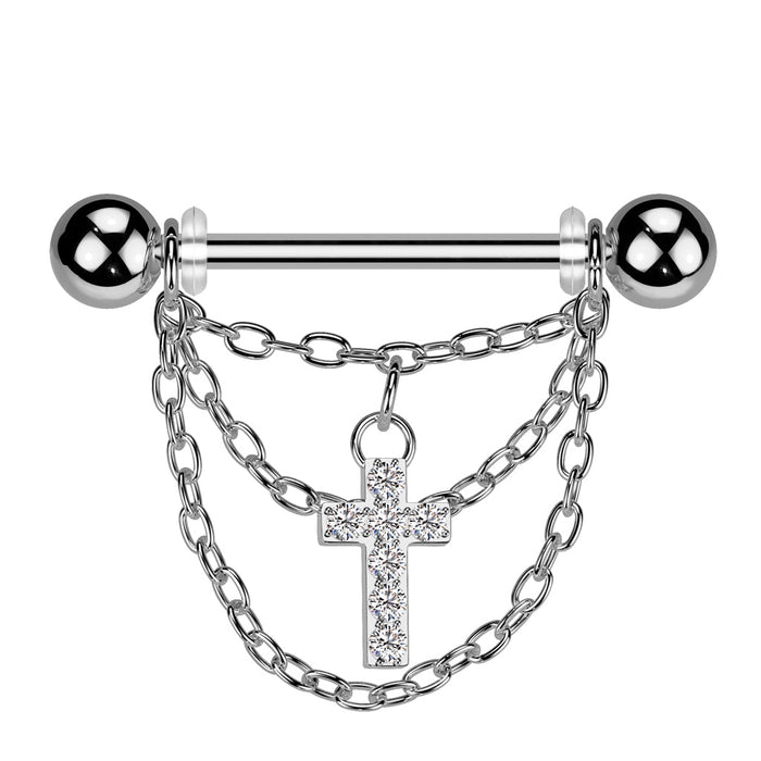Triple Chain Cross Nipple Dangle 14G (Single)