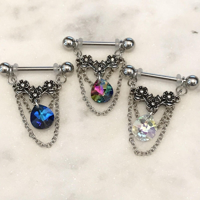 Triple Flower Chain Nipple Dangle 14G 14mm