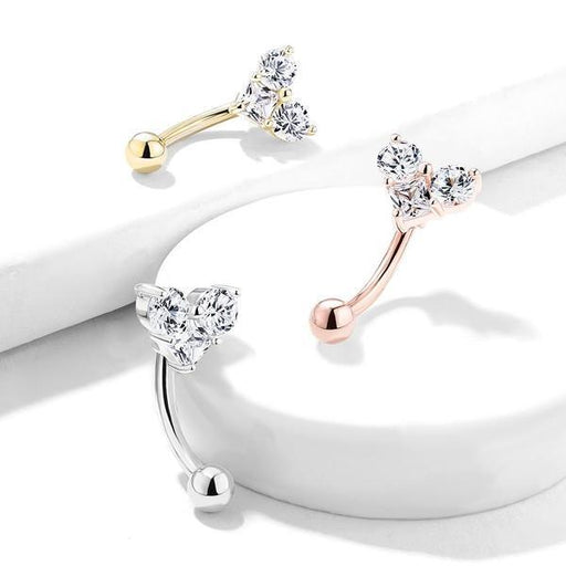 Triple Gem Heart Curve 16G