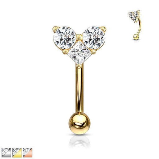 Triple Gem Heart Curve 16G