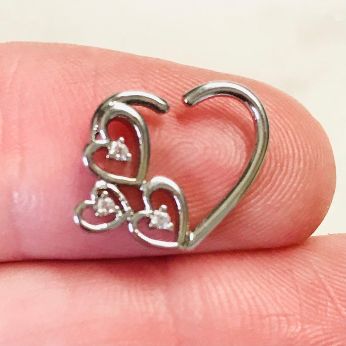 Triple Heart Right Daith Heart Ring 16G