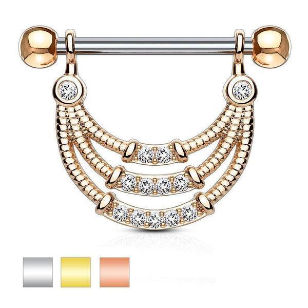 Triple Line Nipple Dangle 14G