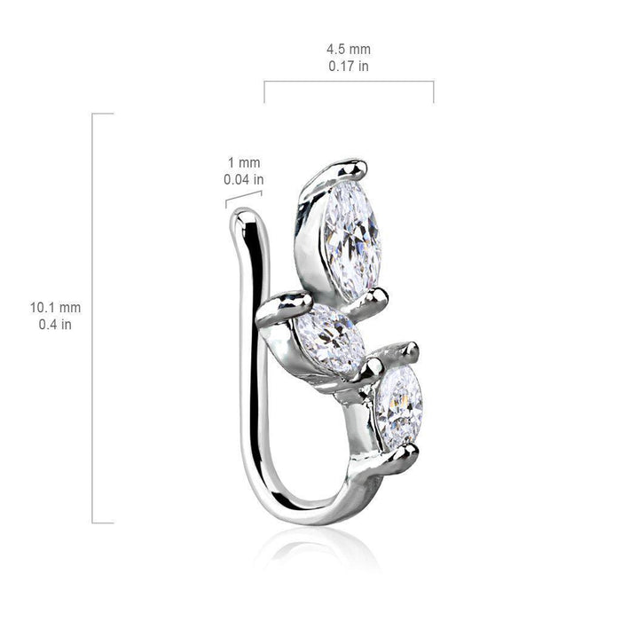 Triple Marquise Gem Non-Piercing Nose Ring