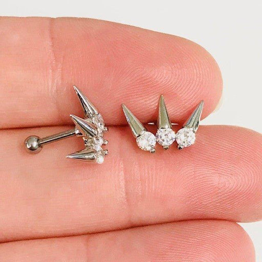 Triple Spike Gem Cartilage Bar 16G