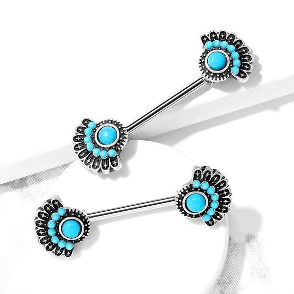 Turquoise Fan Nipple Bar 14G (Single)
