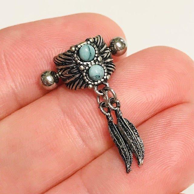 Turquoise Feather Cartilage Cuff 16G
