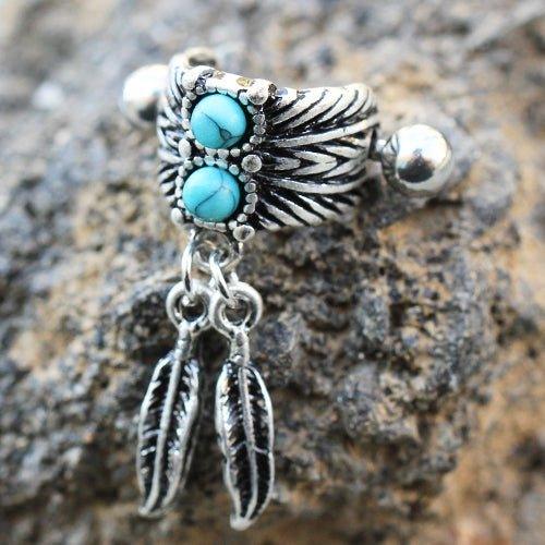 Turquoise Feather Cartilage Cuff 16G
