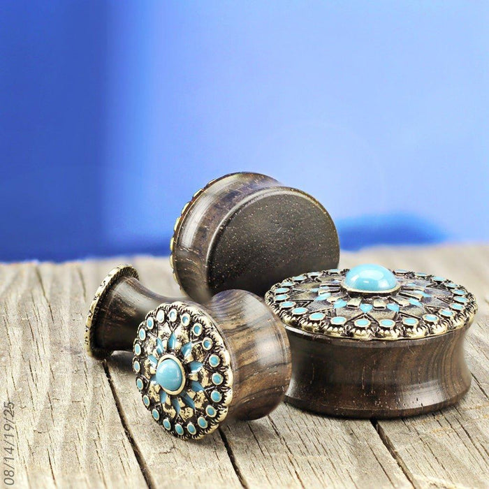 Turquoise and Ebony Wood Plug 8mm-25mm