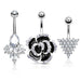 3pc Flower Sparkle Belly Bars 14G-My Body Piercing Jewellery