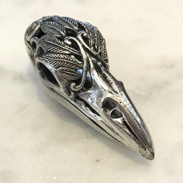 White Brass Crow Skull Ear Weights PAIR