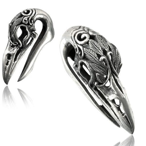 White Brass Crow Skull Ear Weights PAIR