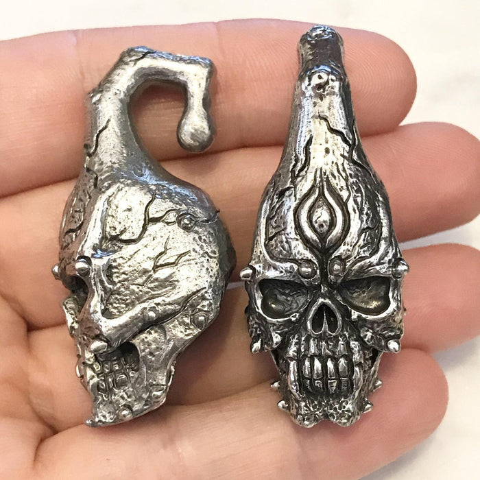 White Brass Skull Ear Weights PAIR