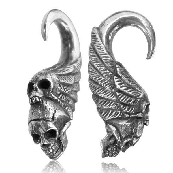 White Brass Skull Ear Weights PAIR