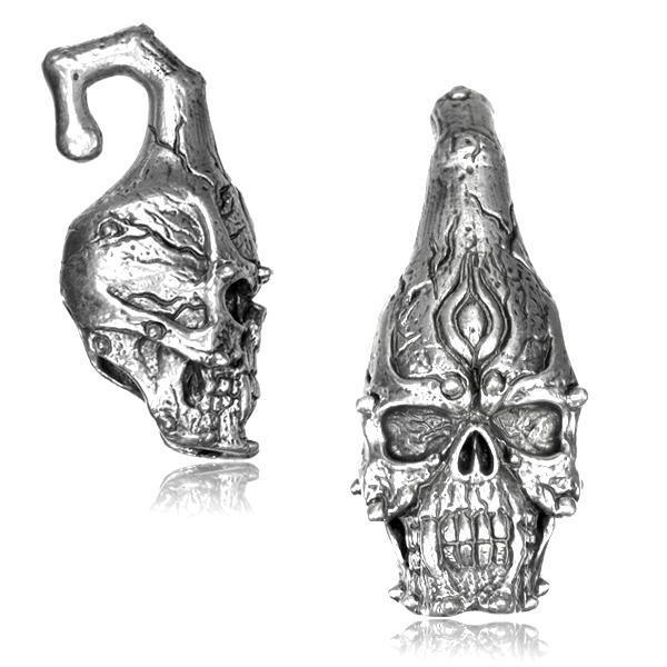 White Brass Skull Ear Weights PAIR