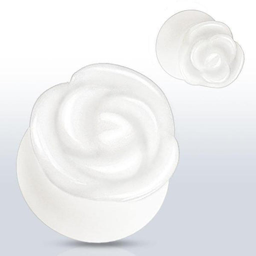 White Jade Stone Rose Plug 6mm-20mm