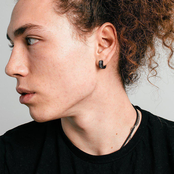 X Etched Centre Huggies Earrings Pair